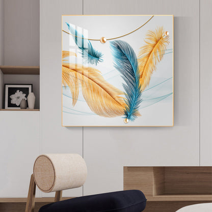 Radiant Blue and Yellow Plume Glass Finish Square Wall Art