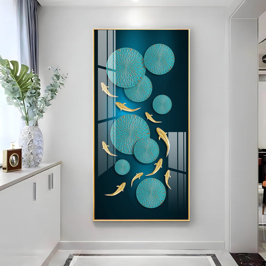 Azure Elegance Glass Finish Vertical Wall Art