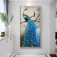 Dual Peacock Serenity Glass Finish Vertical Wall Art