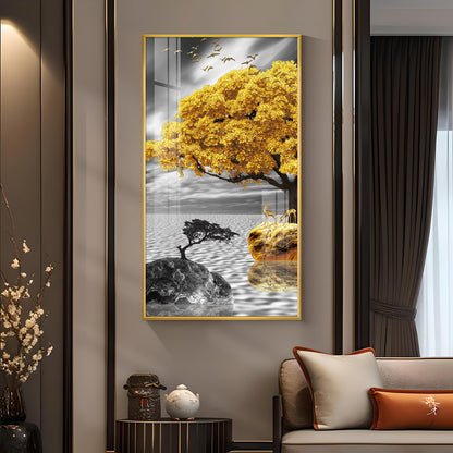 Golden Tree Oasis Glass Finish Vertical Wall Art