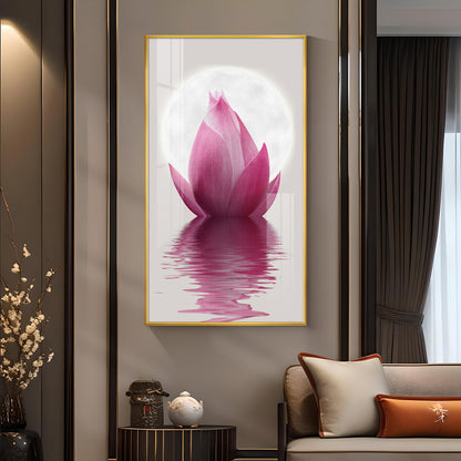 Lunar Lotus Glass Finish Vertical Wall Art