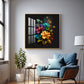 Dark Floral Symphony Glass Finish Square Wall Art