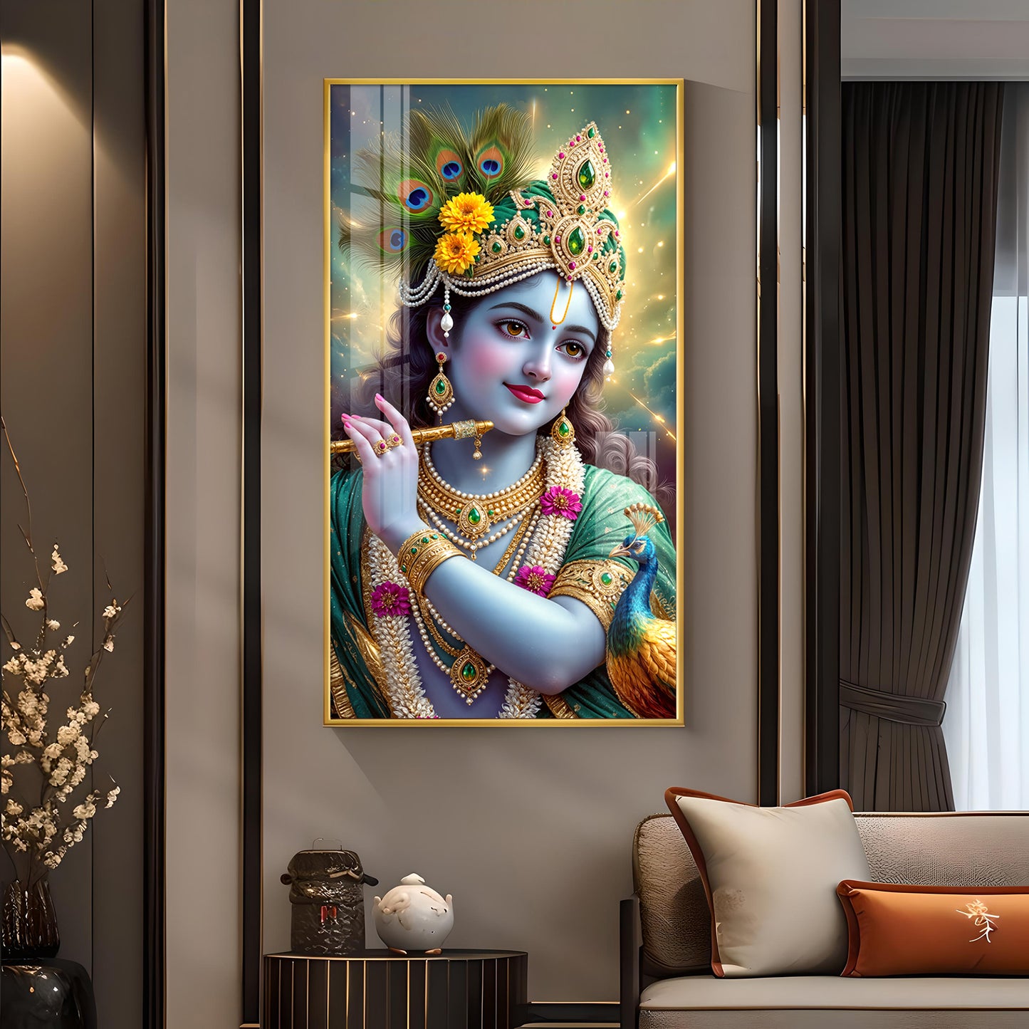 Hare Krishna Ji Glass Finish Vertical Wall Art