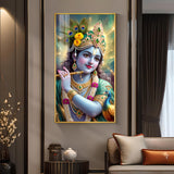 Hare Krishna Ji Glass Finish Vertical Wall Art