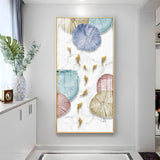 Golden Fish Umbrella Mosaic Glass Finish Vertical Wall Art