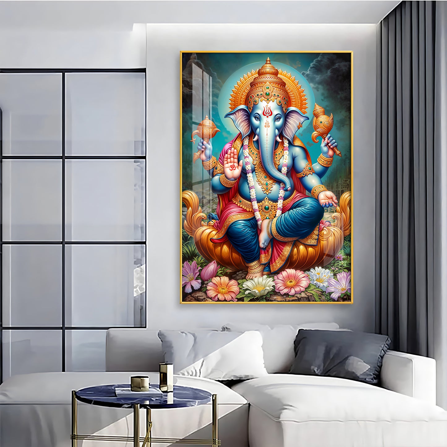 Ganesha's Blessing Glass Finish Vertical Wall Art