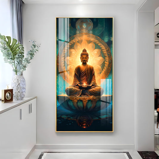 Buddha's Peaceful Retreat Glass Finish Vertical Wall Art