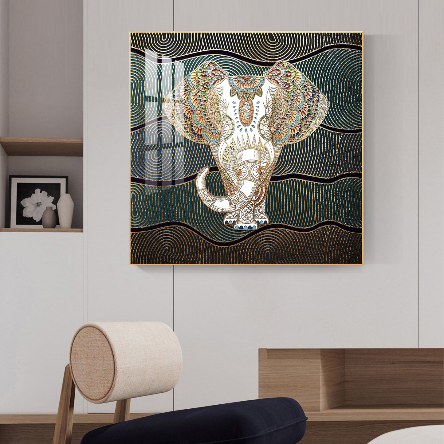 Regal Elephant Portrait Glass Finish Square Wall Art