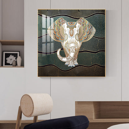 Regal Elephant Portrait Glass Finish Square Wall Art