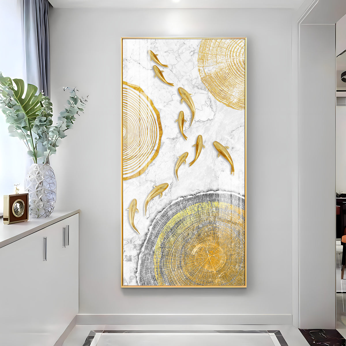 Radiant Fins Glass Finish Vertical Wall Art