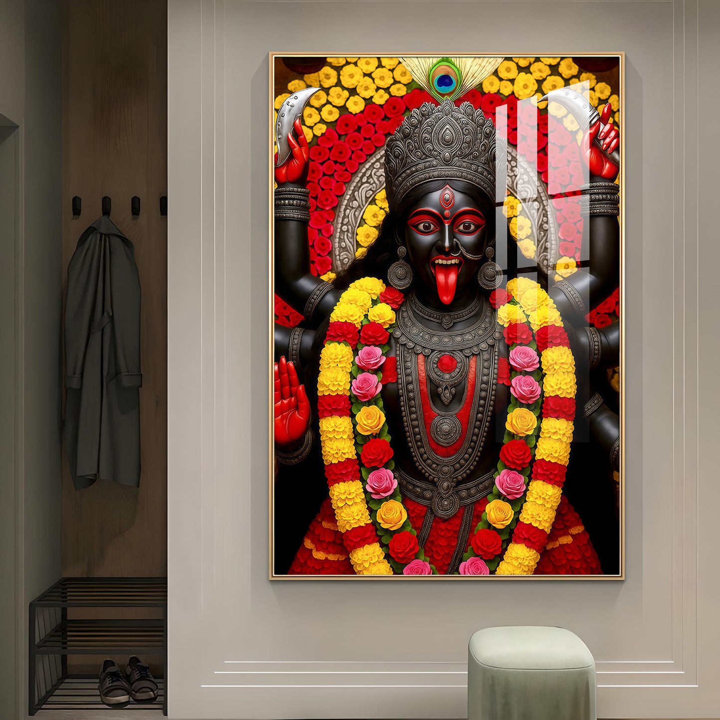 Hindu Goddess Kali Glass Finish Vertical Wall Art