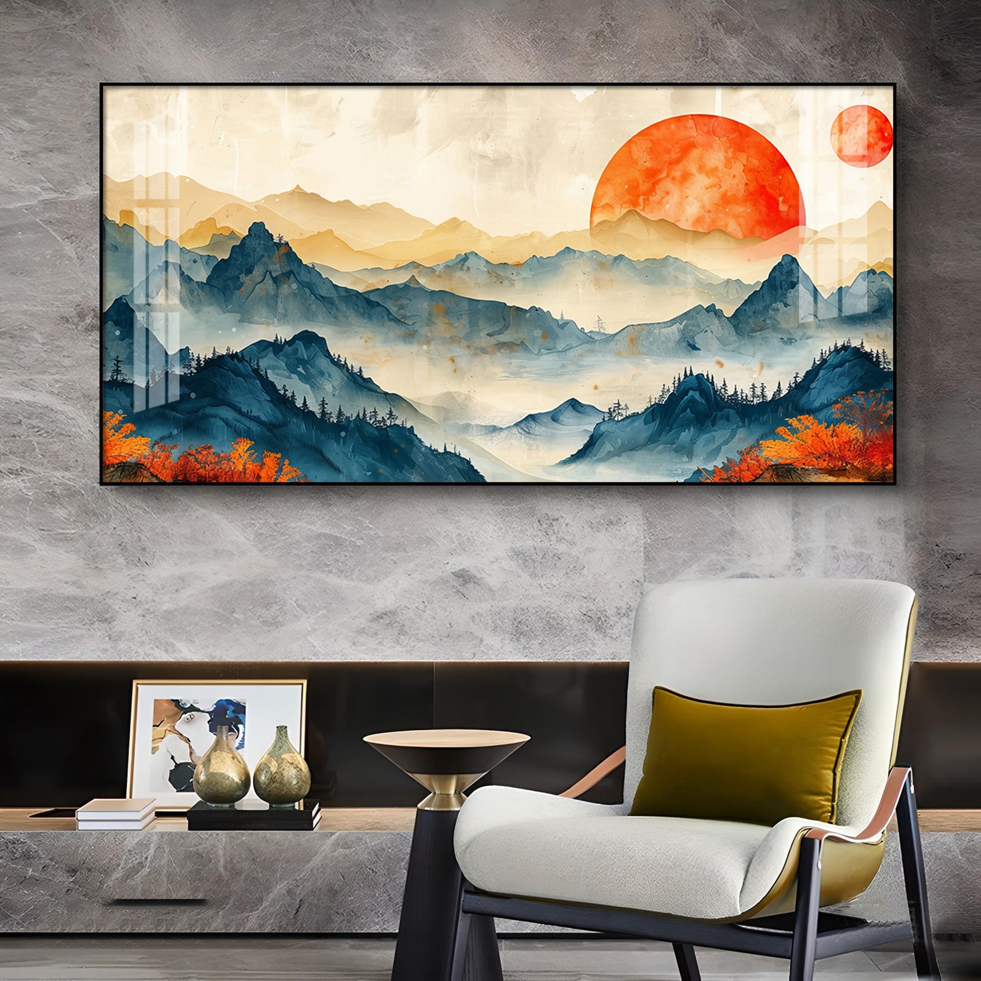 Sunrise In Mountains Glass Finish Horizontal Wall Art