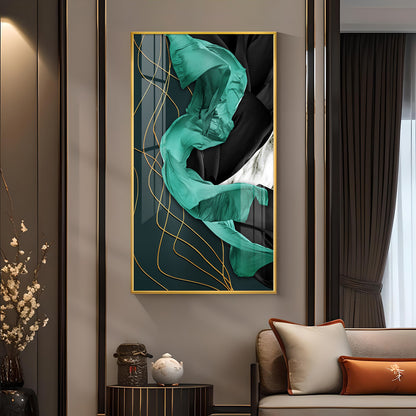 Emerald Elegance Glass Finish Vertical Wall Art