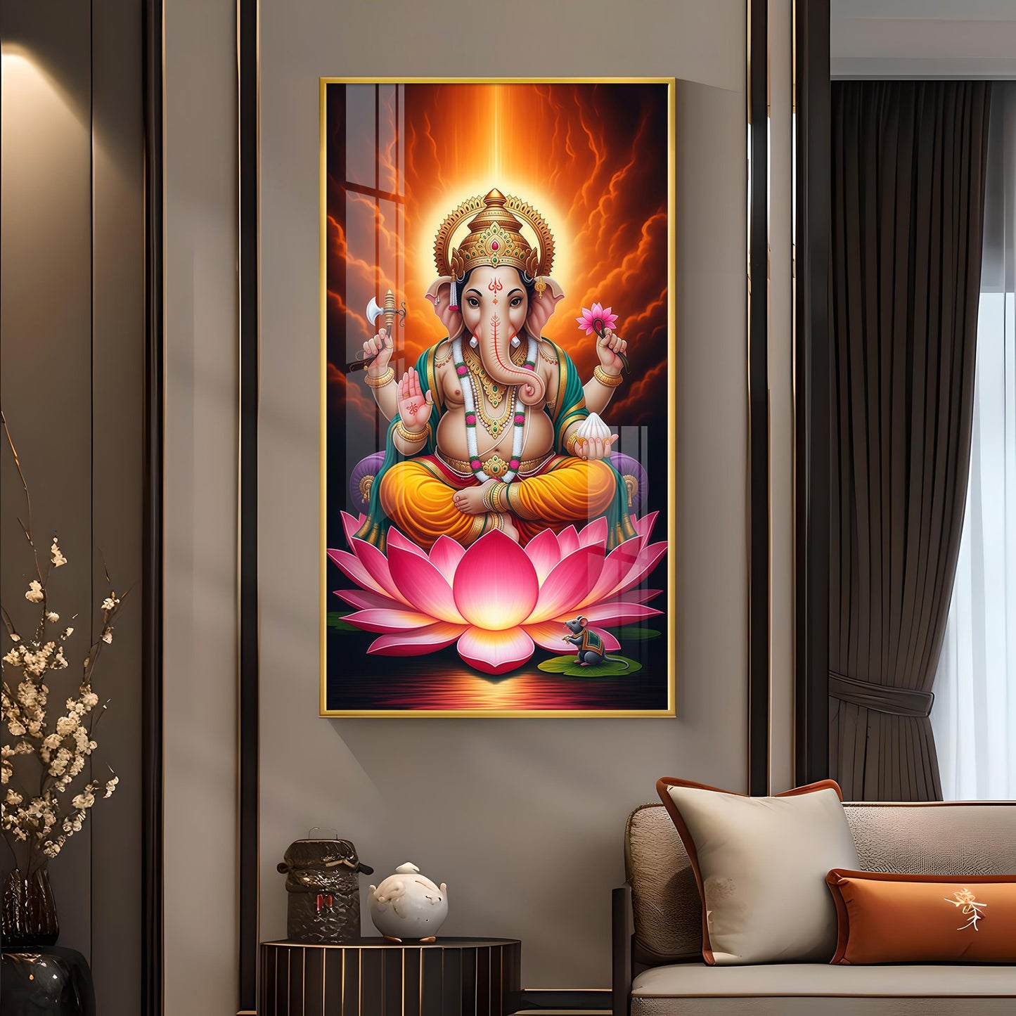 Lord Ganpati Ji Glass Finish Vertical Wall Art