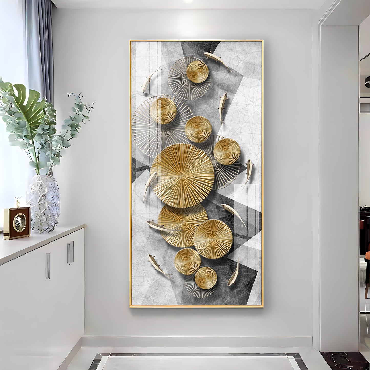 Opulent Whispers Glass Finish Vertical Wall Art