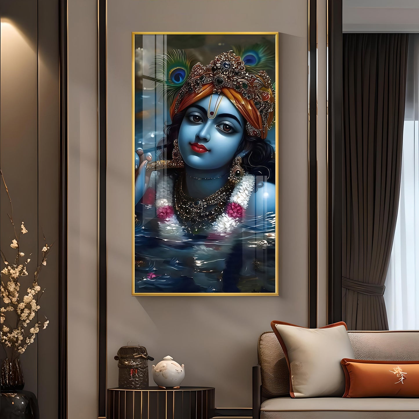 Shri Banke Bihari Glass Finish Vertical Wall Art