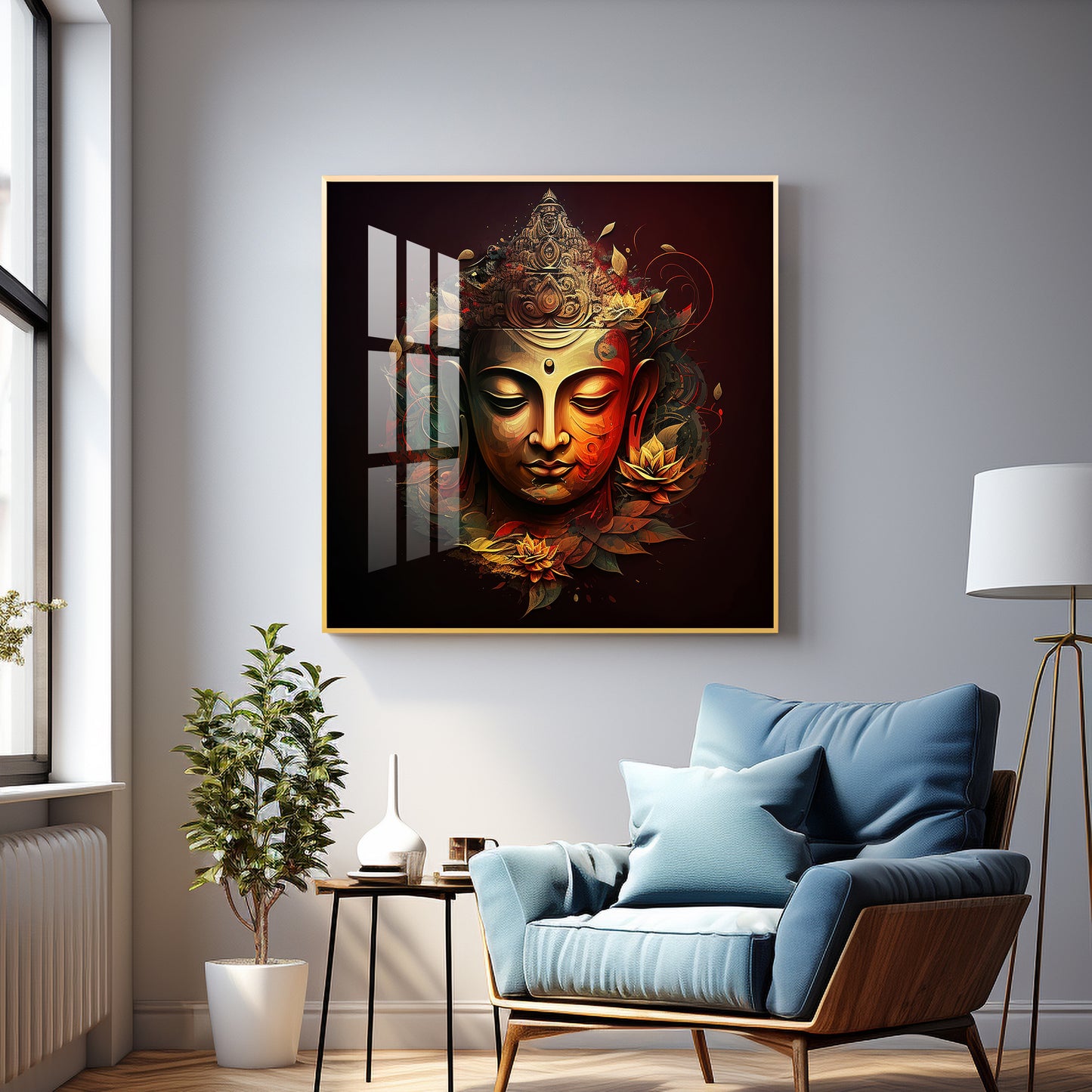 Enlightened Buddha Glass Finish Square Wall Art