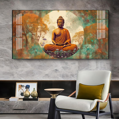 Ancient Buddha Glass Finish Horizontal Wall Art