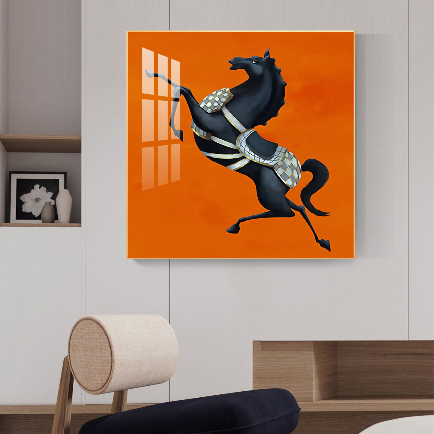 Jumping Horse Glass Finish Square Wall Art