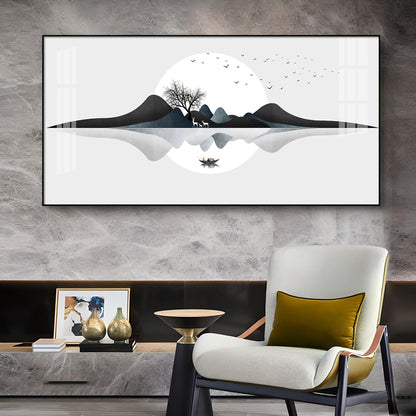 Watercolor Mountains Glass Finish Horizontal Wall Art