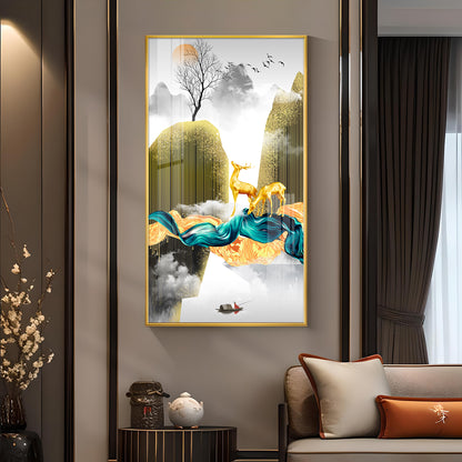 Deer In The Sky Glass Finish Vertical Wall Art