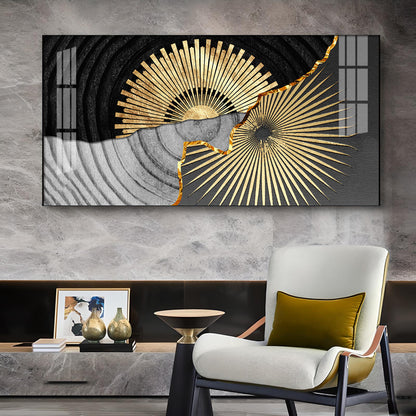 Golden Texture Fusion Glass Finish Horizontal Wall Art