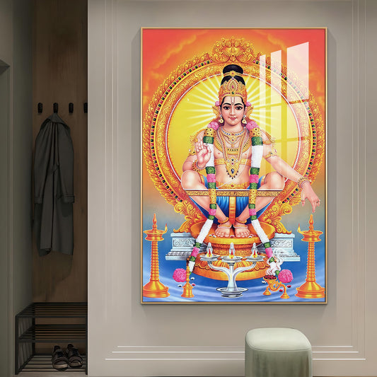 Ayyappa Swamy Glass Finish Vertical Wall Art