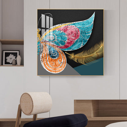 Chromatic Feather Glass Finish Square Wall Art