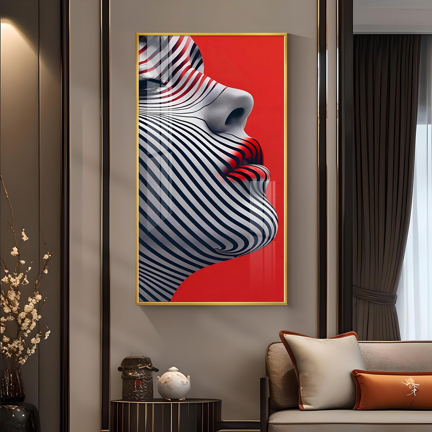 Stripes of Distinction Glass Finish Vertical Wall Art