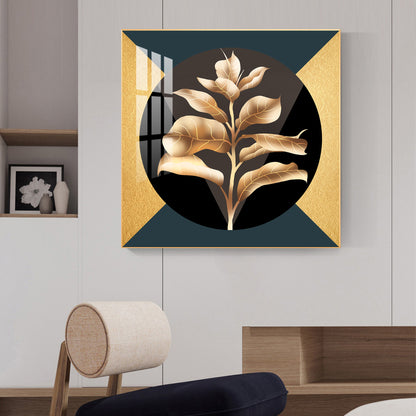 Golden Leaf Glass Finish Square Wall Art