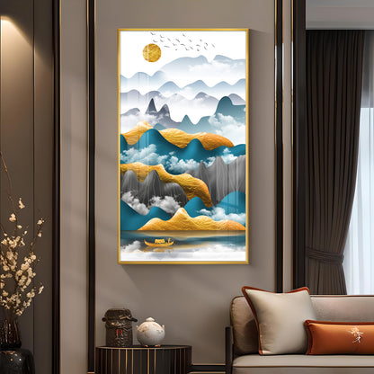 Mountains and Water Glass Finish Vertical Wall Art