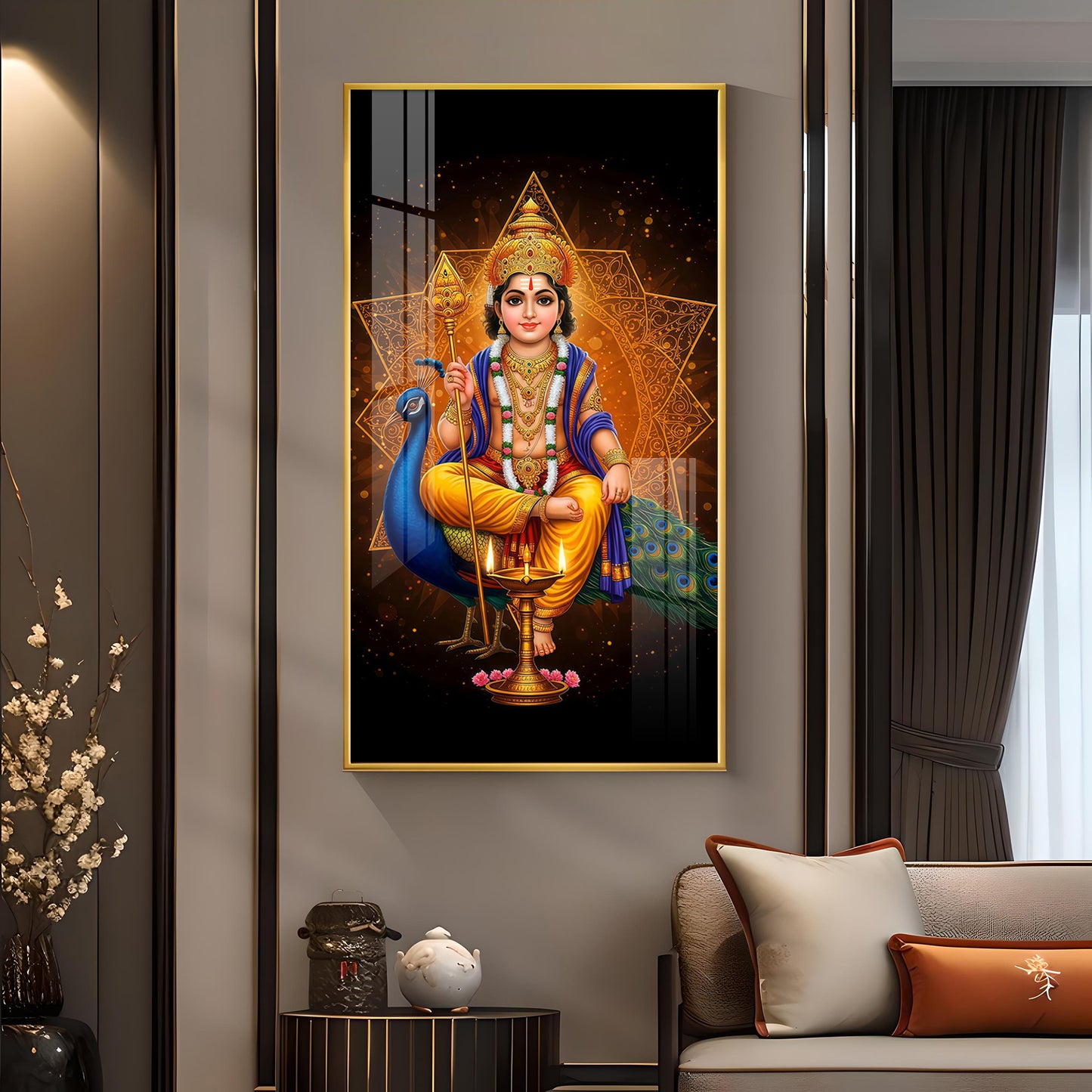 Divine Lord Murugan Ji Glass Finish Vertical Wall Art