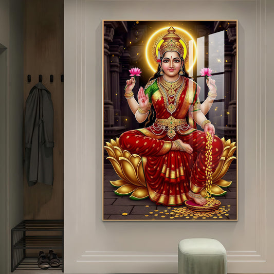 Lakshmi's Blessing Glass Finish Vertical Wall Art