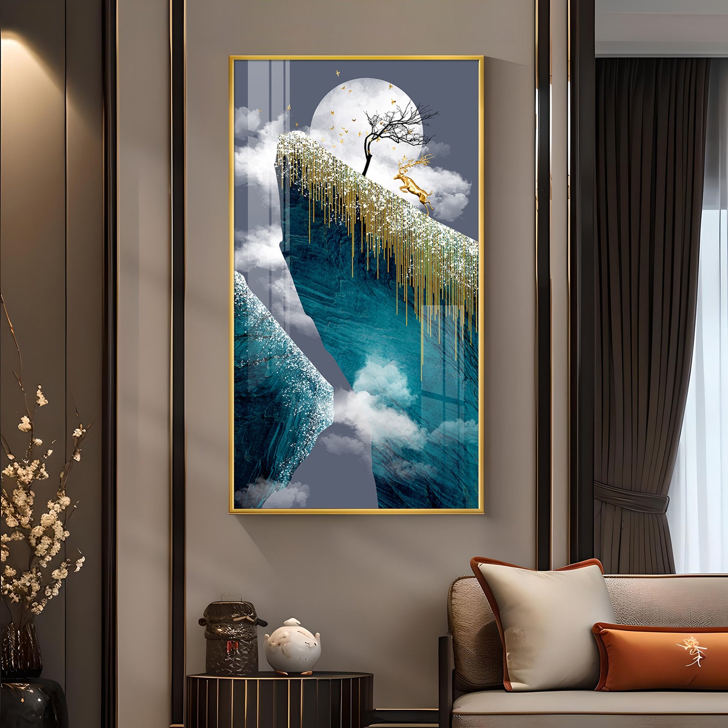 Frosted Heights Glass Finish Vertical Wall Art