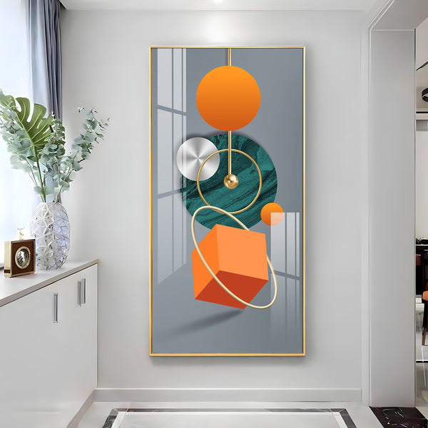 Orange Cube Glass Finish Vertical Wall Art