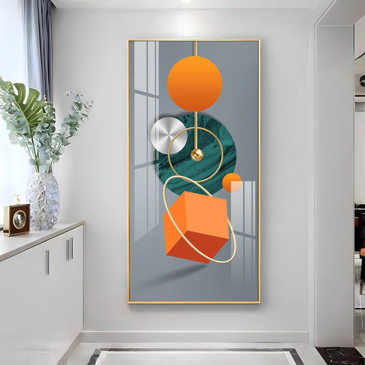 Orange Cube Glass Finish Vertical Wall Art