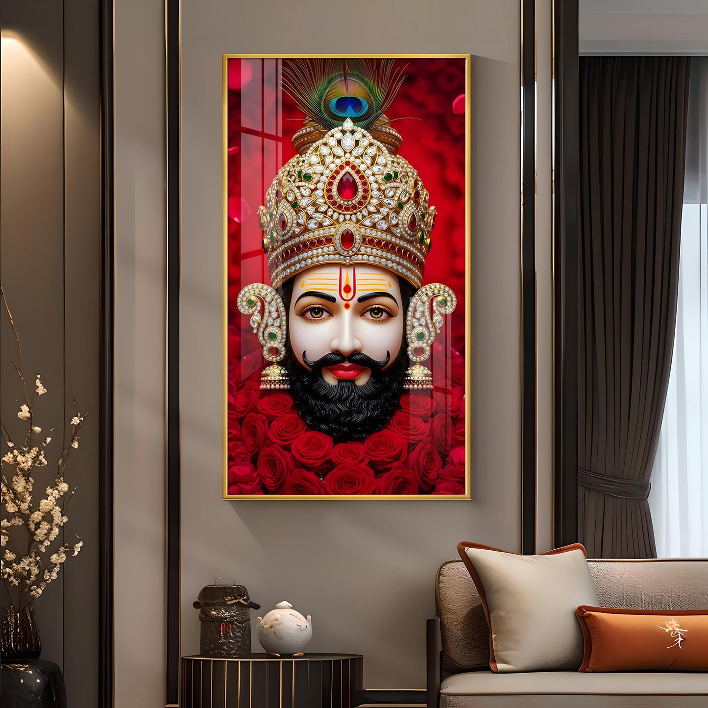 Shyam Baba Glass Finish Vertical Wall Art