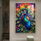 Beautiful Peacock Glass Finish Vertical Wall Art