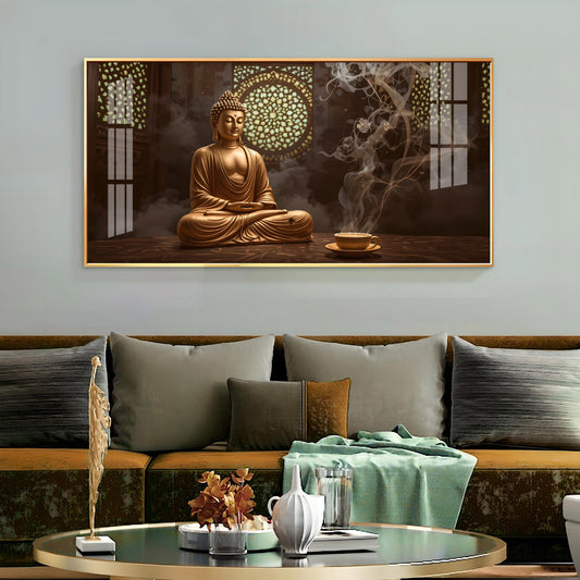Buddha In Peace Glass Finish Horizontal Wall Art