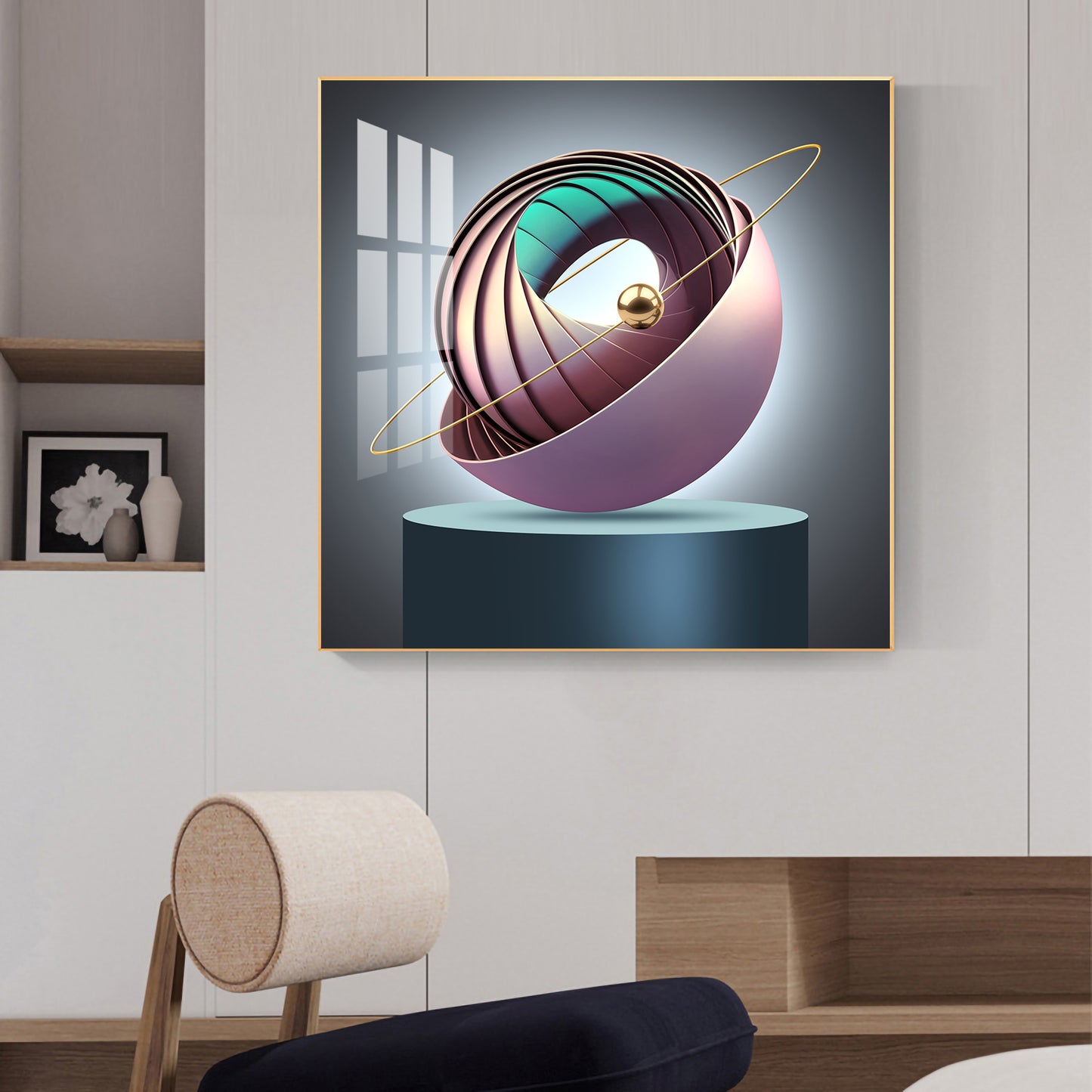 Aureate Ringed Sphere Glass Finish Square Wall Art