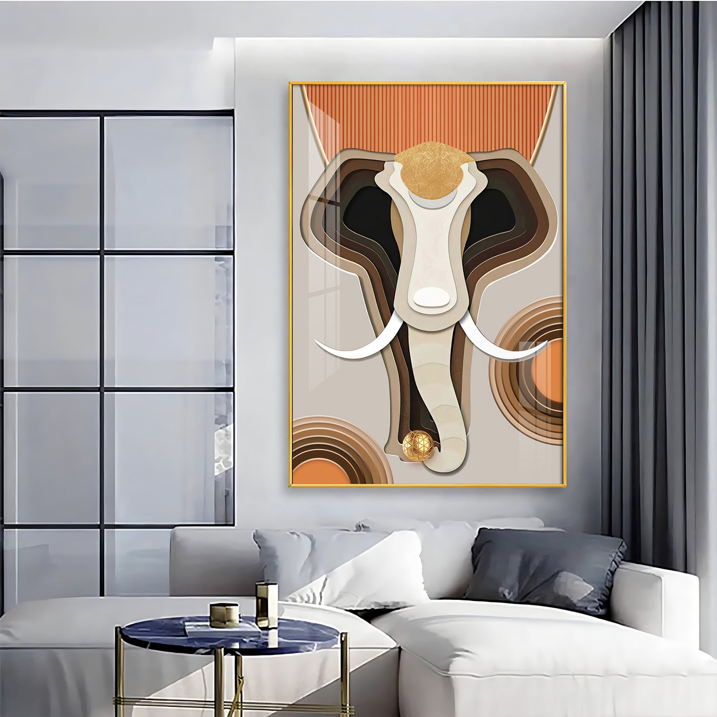 Elephantine Elegance Glass Finish Vertical  Wall Art