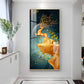 Golden Deer Jumping Glass Finish Vertical Wall Art