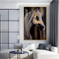 Whispers of Gold Horse Glass Finish Vertical Wall Art