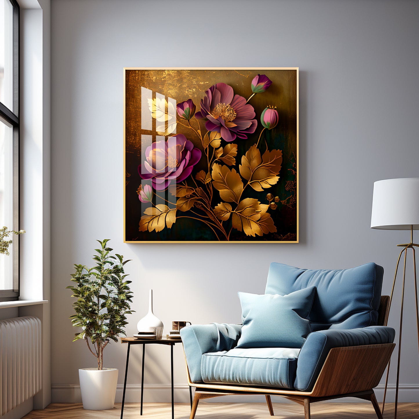 Petals in Harmony Glass Finish Square Wall Art
