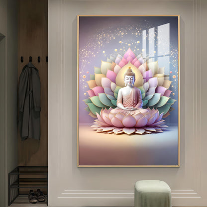 Pastel Buddha Canvas Glass Finish Vertical Wall Art