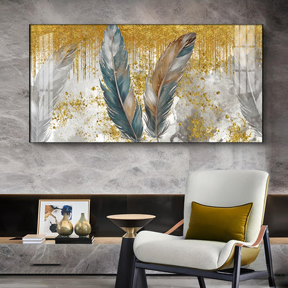 Feather Harmony Glass Finish Horizontal Wall Art