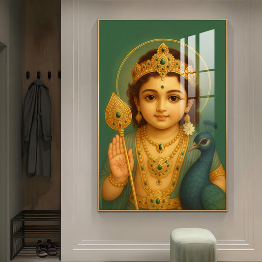 Om Muruga Sharanam Glass Finish Vertical Wall Art