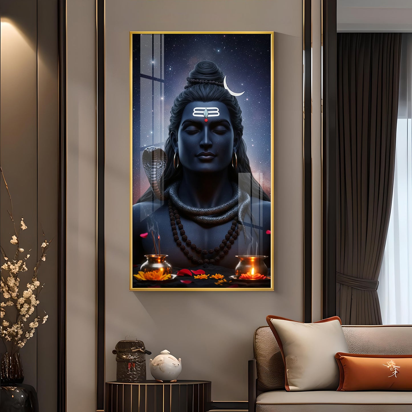 Lord Shiva Adiyogi Darshan Glass Finish Vertical Wall Art