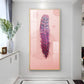 Pink Plume Glass Finish Vertical Wall Art