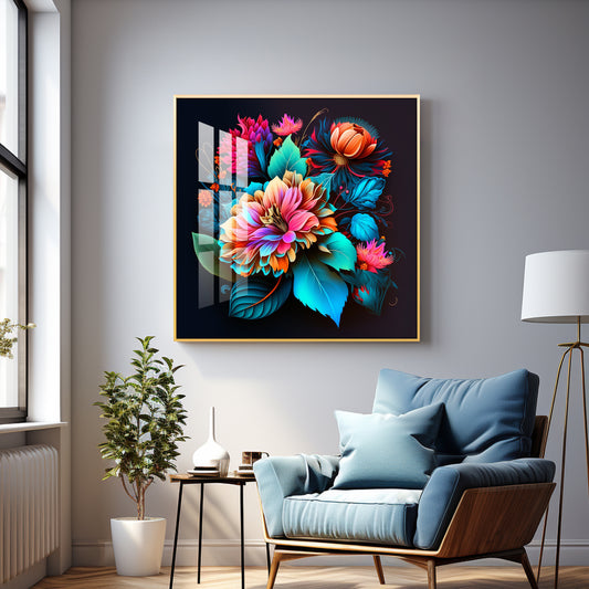 Blossom Noir Glass Finish Square Wall Art